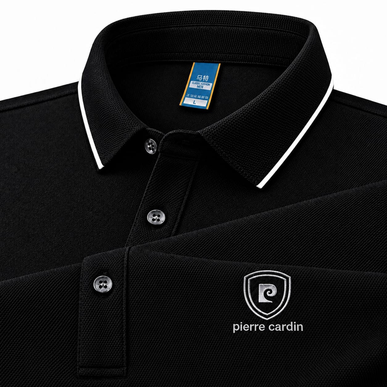 100% Knitting Dying PK Cotton Polo Shirt [ Pierre Cardin-Black Colour]